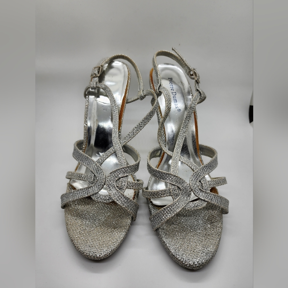 Silver Sparkle Pierre Dumas Sling Backs Sz 8.5